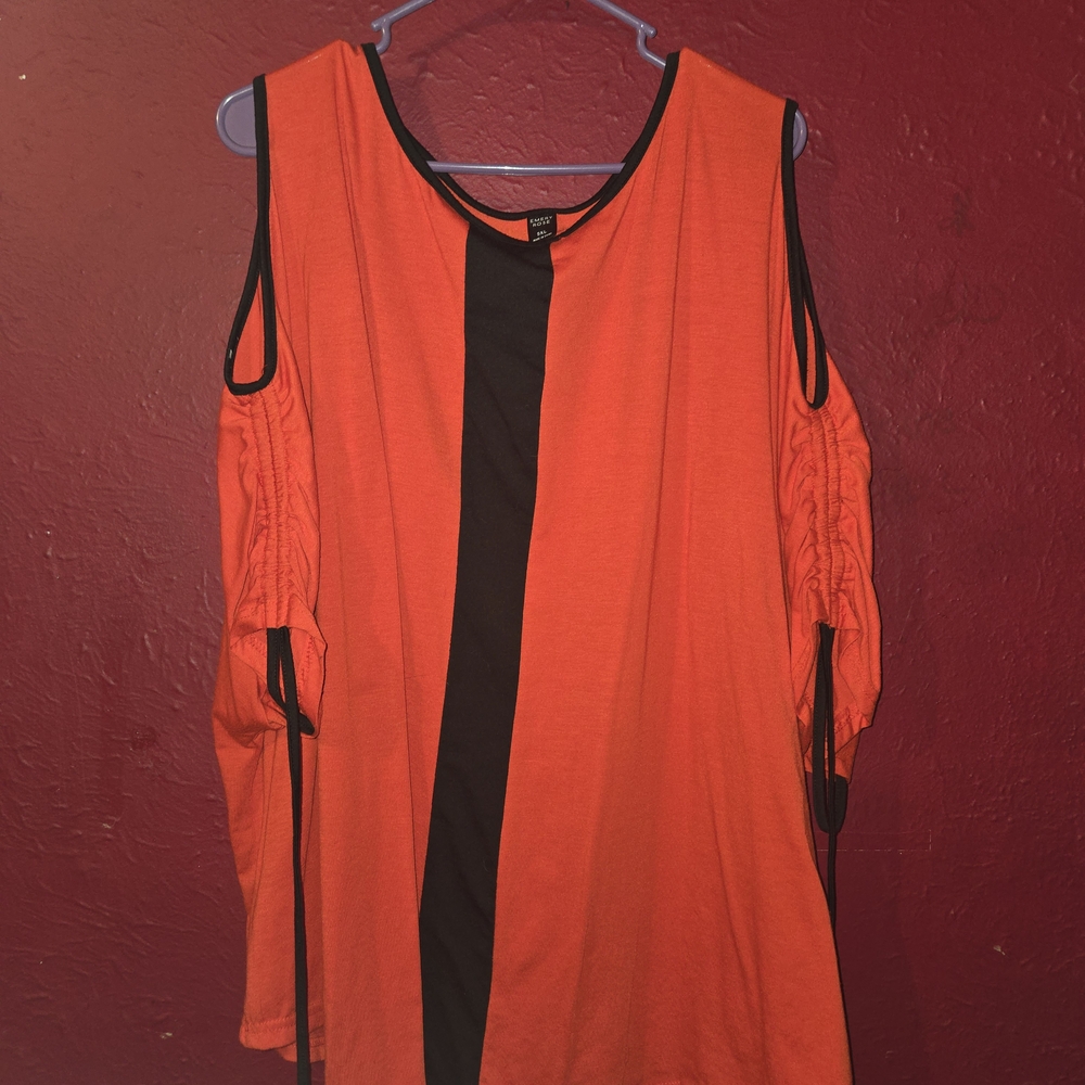 Red and Black Cold Shoulder Top